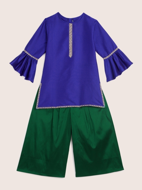 

YK Girls Blue & Green Solid Kurta with Palazzos
