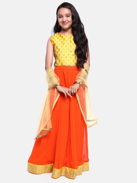 

YK Girls Yellow & Orange Printed Ready to Wear Lehenga & Blouse with Dupatta