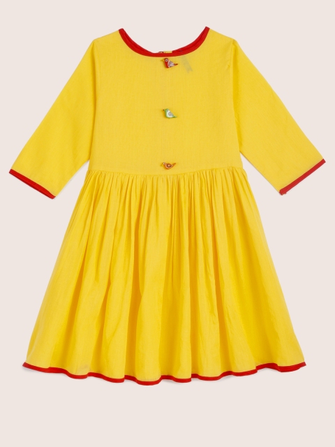 

YK Girls Yellow Solid Fit & Flare Kurta