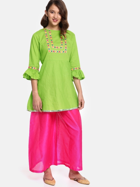 

YK Girls Green Yoke Design Kurta with Palazzos