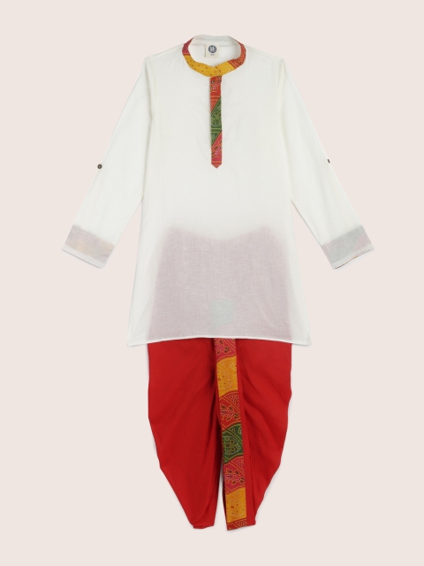 

YK Boys Off-White & Red Solid Kurta with Dhoti Pants
