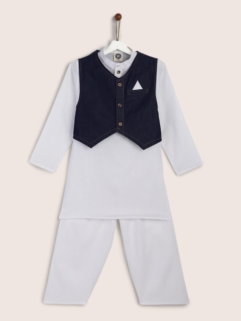 

YK Boys Off-White & Navy Blue Solid Kurta with Salwar