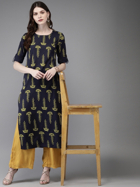 

Anouk Women Navy Blue Printed Straight Kurta