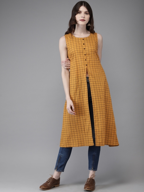 

Anouk Women Mustard Yellow & Black Checked A-Line Kurta