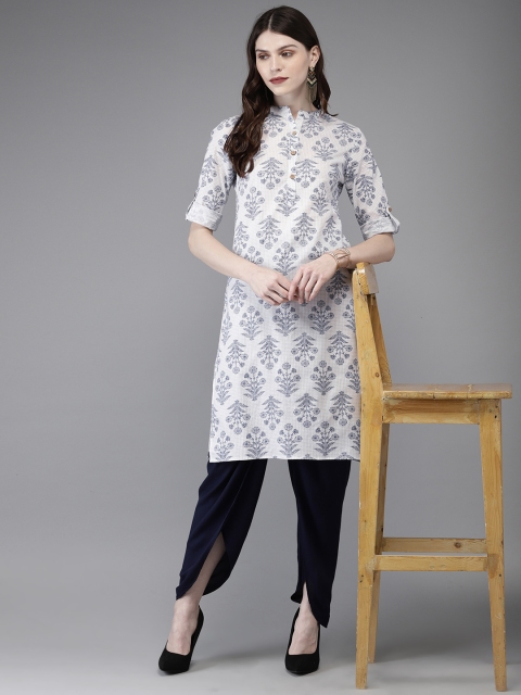 

Anouk Women White & Navy Blue Printed A-Line Kurta