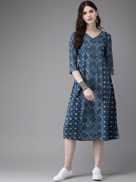 

Anouk Women Navy Blue Fusion Dyed A-Line Kurta