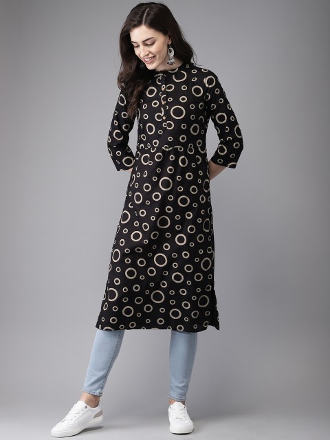 

Anouk Women Black & Beige Printed A-Line Kurta