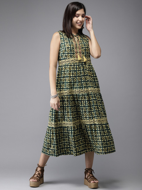 

Anouk Women Olive Green Printed A-Line Kurta