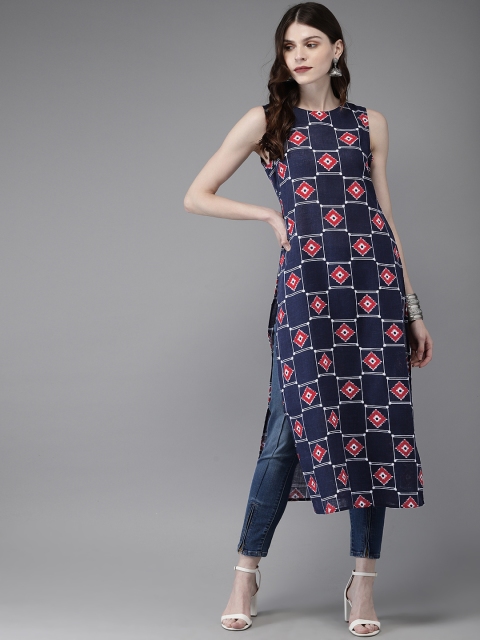 

Anouk Women Navy Blue & Red Printed A-Line Kurta