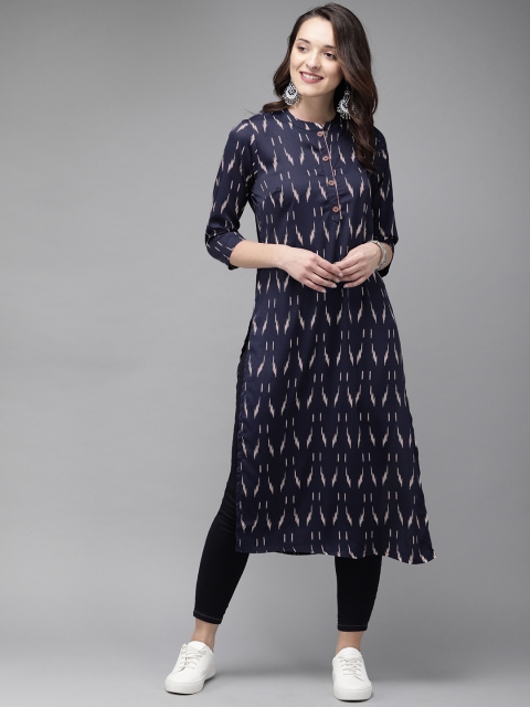 

Anouk Women Navy Blue & Cream-Coloured Printed Straight Kurta