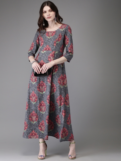 

Anouk Women Grey & Red Printed A-Line Kurta