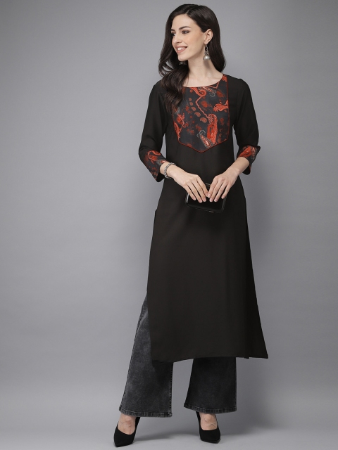 

Anouk Women Black Yoke Design Straight Kurta