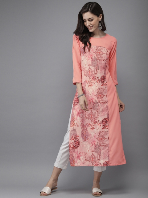 

Anouk Women Peach-Coloured Printed Straight Kurta