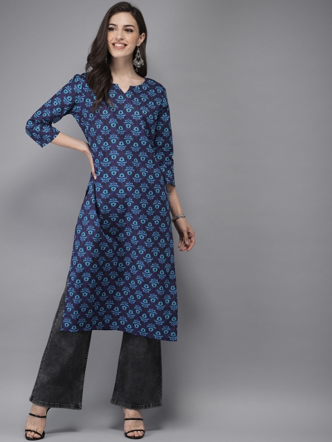 

Anouk Women Blue & Black Printed Straight Kurta