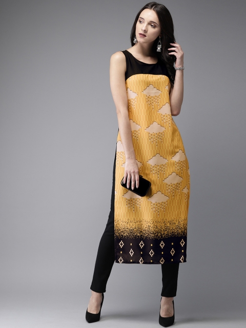 

Anouk Women Yellow & Black Quirky Print A-Line Kurta