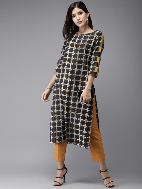 

Anouk Women Black & Brown Printed A-Line Kurta