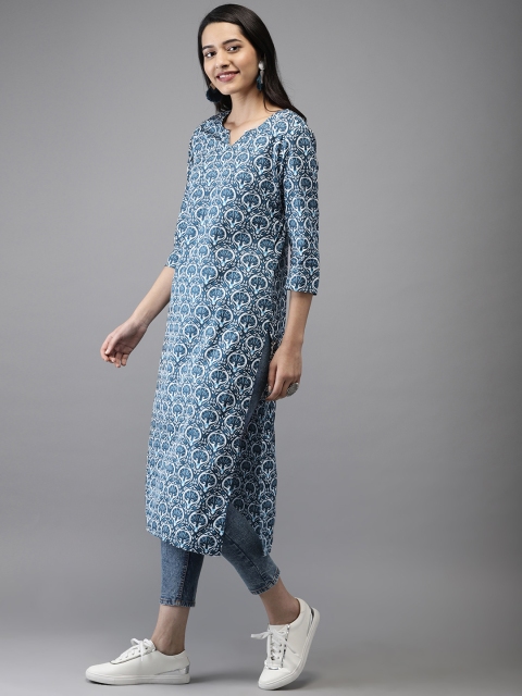

Anouk Women Blue & White Printed A-Line Kurta