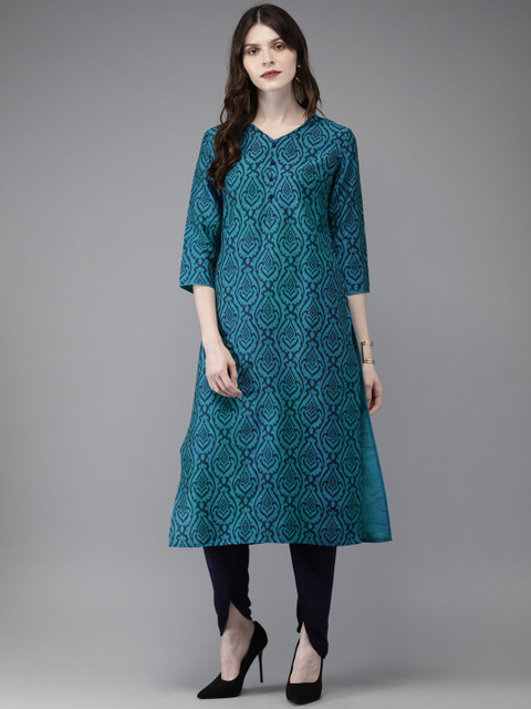 

Anouk Women Turquoise Blue Printed Straight Kurta