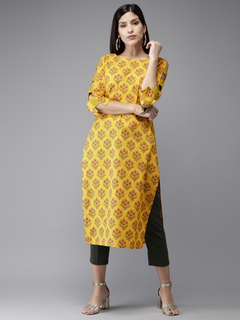 

Anouk Women Yellow Printed A-Line Kurta
