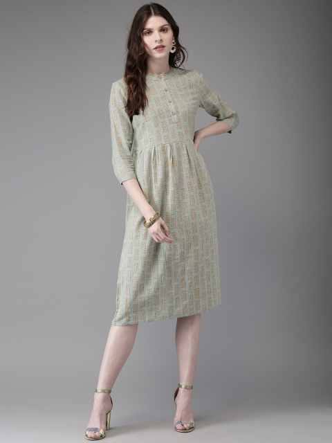 

Anouk Women Green & Mustard Printed A-Line Kurta