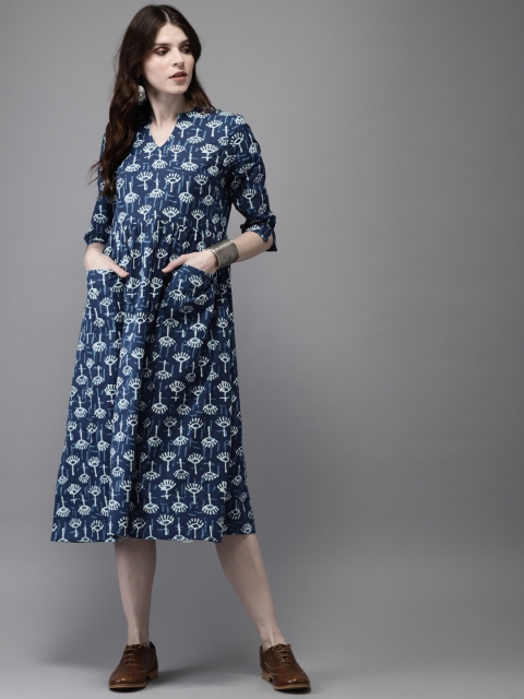 

Anouk Women Blue & White Printed A-Line Kurta