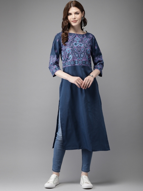 

Anouk Women Navy Blue Printed Straight Kurta