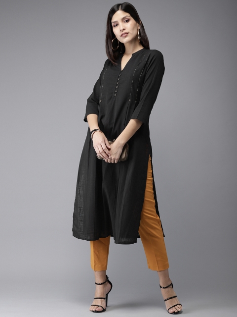 

Anouk Women Black Solid A-Line Kurta