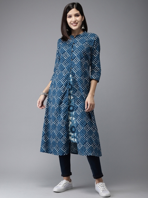 

Anouk Women Navy Blue Printed Layered A-Line Kurta