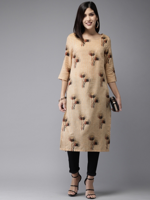 

Anouk Women Beige & Black Printed Straight Kurta