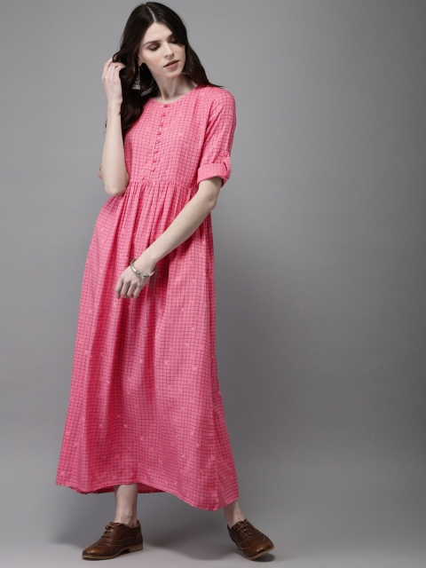 

Anouk Women Pink & Green Checked A-Line Kurta