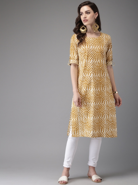 

Anouk Women Mustard Yellow & White Dyed Straight Kurta