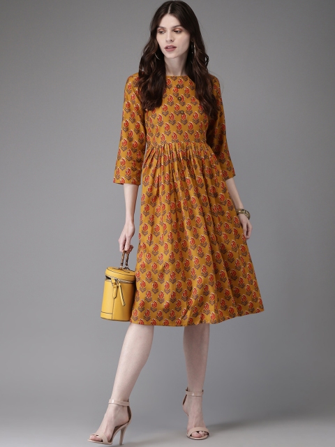 

Anouk Women Mustard Yellow Printed A-Line Kurta