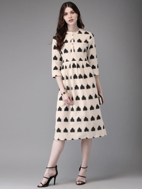 

Anouk Women Beige & Black Printed A-Line Kurta