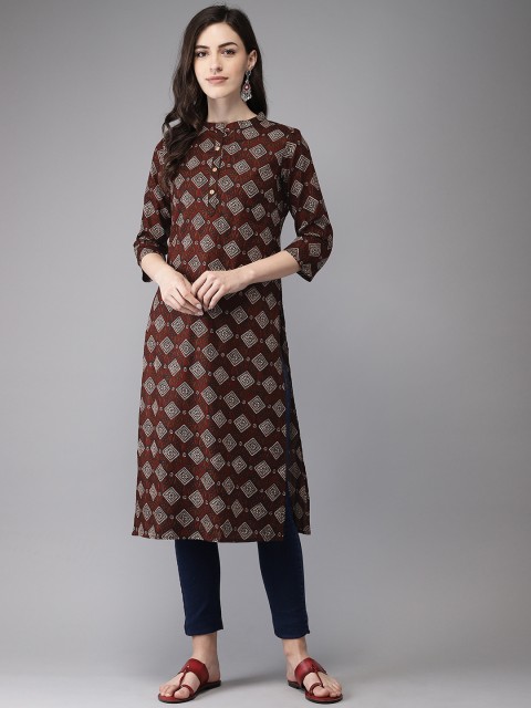

Anouk Women Maroon & Olive Green Printed A-Line Kurta