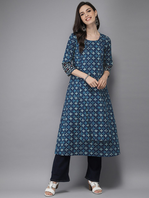 

Anouk Women Navy Blue & Off-White Printed A-Line Kurta