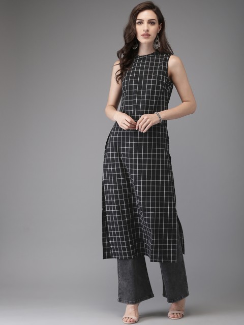 

Anouk Women Black & White Checked Straight Kurta