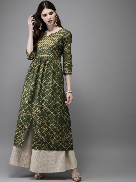 

Anouk Women Green & Golden Printed A-Line Kurta