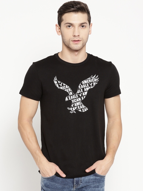 

AMERICAN EAGLE OUTFITTERS Men Black & White Classic Fit Printed Round Neck T-shirt