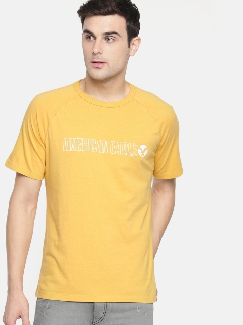 

AMERICAN EAGLE OUTFITTERS Men Yellow & White Printed Round Neck T-shirt