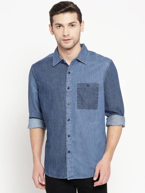 

AMERICAN EAGLE OUTFITTERS Men Blue Denim Regular Fit Colourblocked Casual Shirt