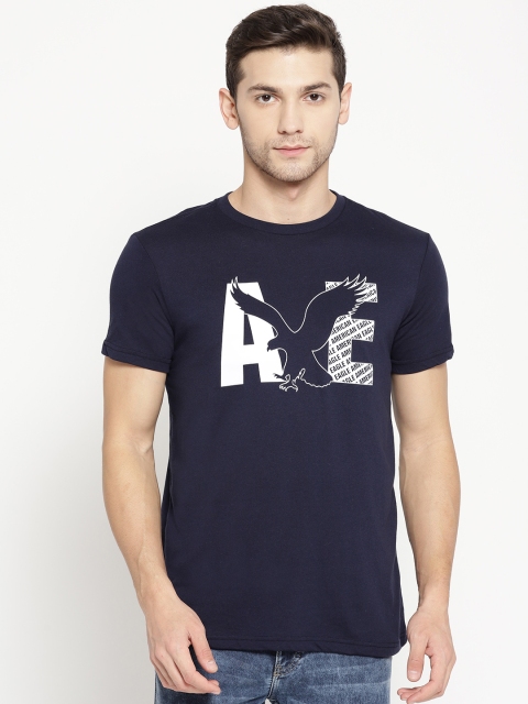 

AMERICAN EAGLE OUTFITTERS Men Navy Blue & White Printed Round Neck T-shirt