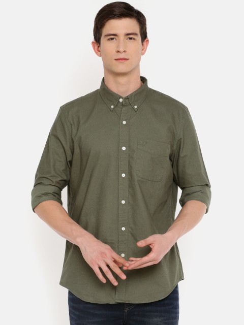 

AMERICAN EAGLE OUTFITTERS Men Olive Green Slim Fit Solid Casual Shirt