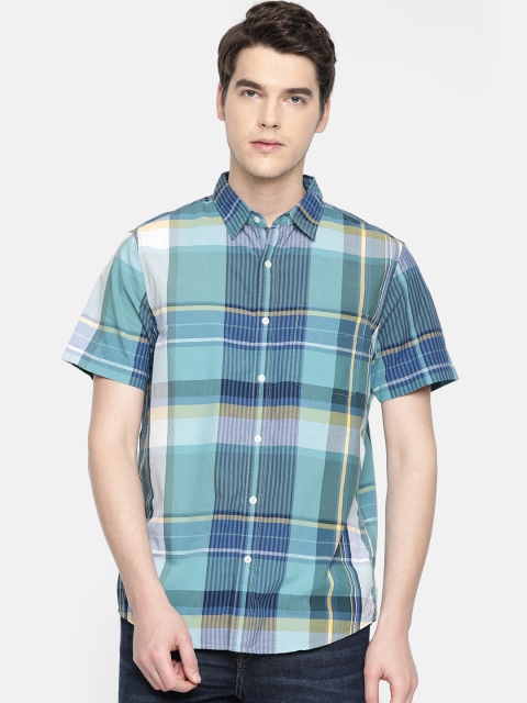 

AMERICAN EAGLE OUTFITTERS Men Sea Green & Blue Regular Fit Checked Casual Shirt