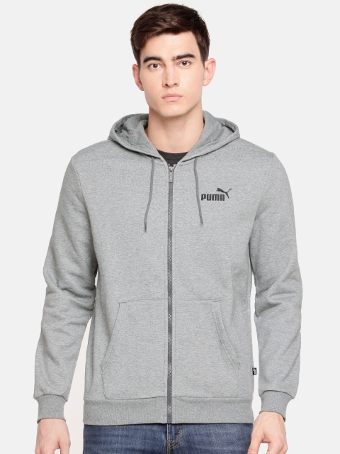 

Puma Men Grey Melange Solid ESS FZ Hoody FL Hooded Sweatshirt