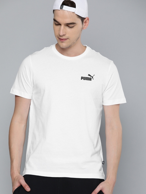

Puma Men White Solid ESS Small Logo Round Neck Pure Cotton T-shirt with Printed Detail