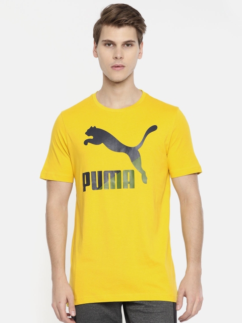 

Puma Men Mustard Yellow Printed Round Neck Classics Logo Sulphur T-shirt