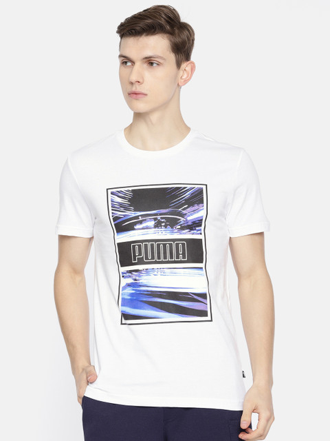 

Puma Men White Printed Round Neck Slim Fit T-shirt