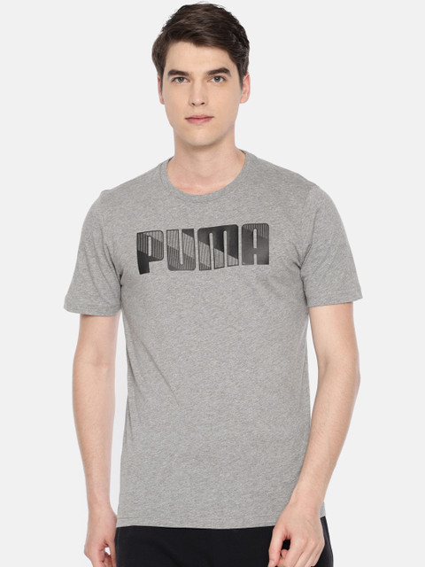 

Puma Men Grey Printed Round Neck Brand Graphic Regular Fit Pure Cotton T-shirt