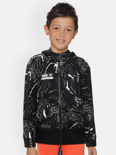 

Puma Boys Black & Grey Printed Alpha AOP Front-Open Sweatshirt