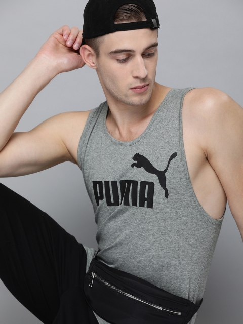 

Puma Men Grey Printed ESS Tank Scoop Neck Pure Cotton T-shirt